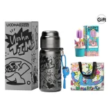 Graffiti Insulated Cup-Black+Cup Cleaning Brush Purple Set