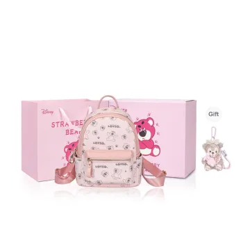 Disney Strawberry Bear Series PVC Backpack Large Size Unisex Pink/Brown