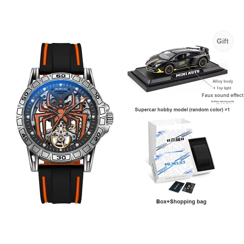 MUKUO Hero Collection Automatic Mechanical Movement Silicone Strap Watch Men's Watches Cut-Out Dial-14