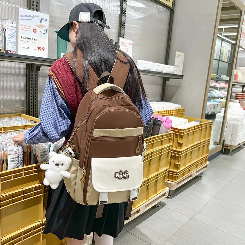 Travel Nylon Backpack Regular Unisex Black/Purple With Pink/Blue With Yellow/Brown With Khaki-16