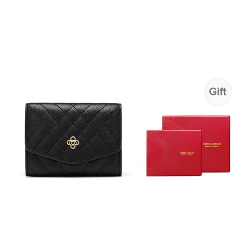 CNOLES Cow Split Leather Bonded Synthetic Leather Coin Purse Clutch Wallet Regular Women's Black