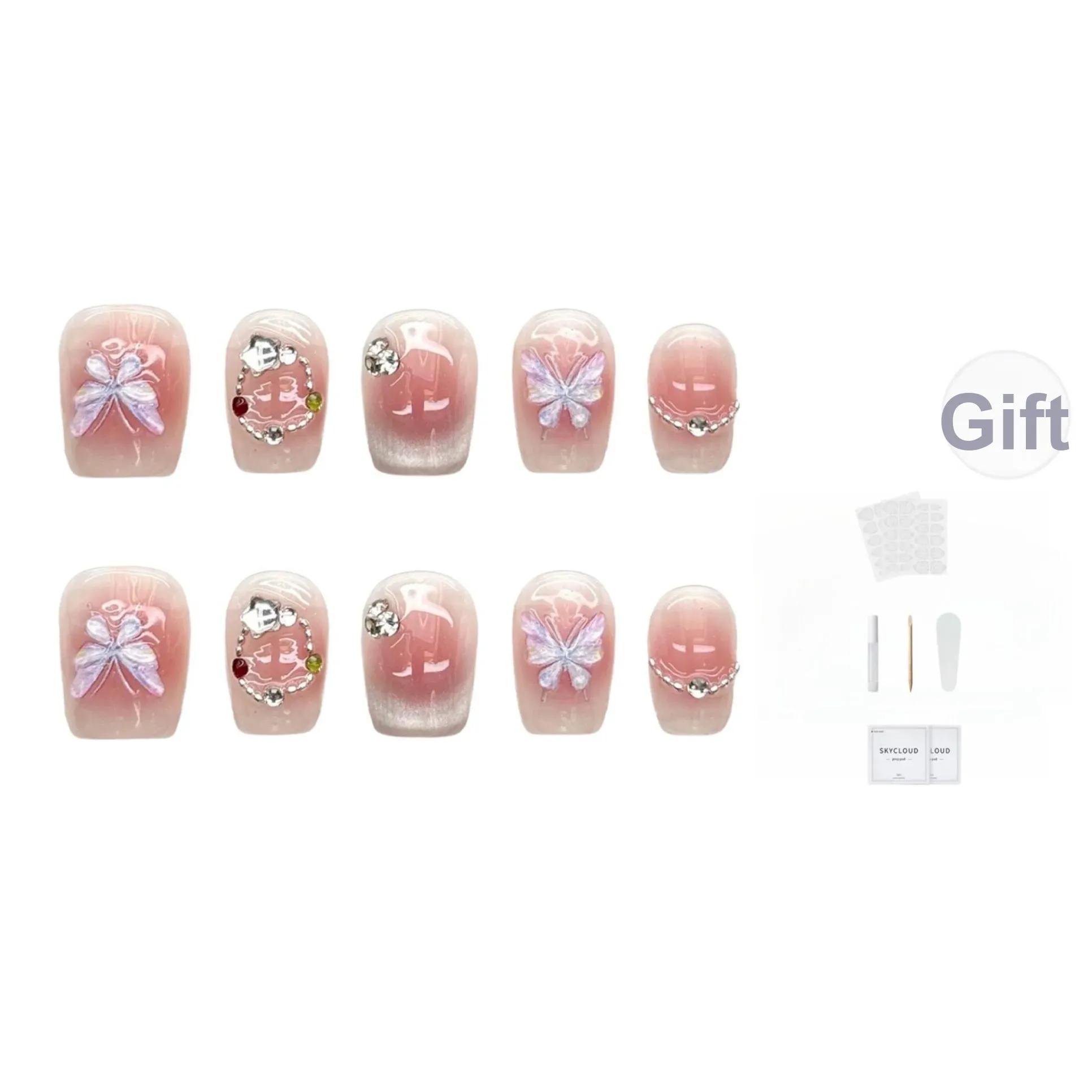 AIDINGQI Премиум Весна And Лето Ручной Кошачий глаз Роскошь False Nail Короткий LADDER Розовый Румяна Stain Coquette 15mm