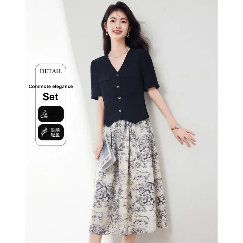 XINFEIYU Skirt Set Women's Black-1