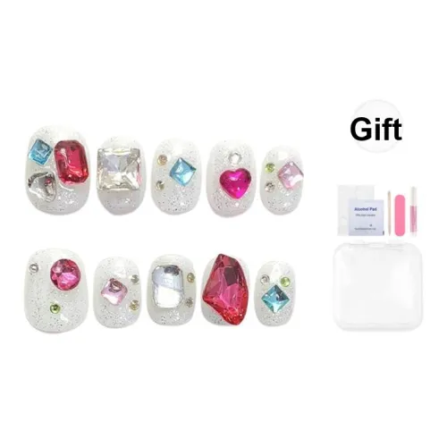 Yun Yue Joe Весенний Летний Премиум Осветляющий False Nail Короткий LADDER Белый Однотонный Flashing