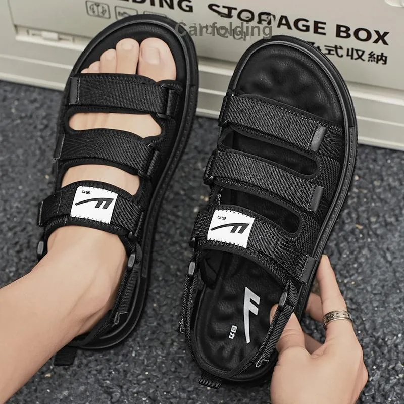 Warrior Comfortable Soft Sole Men's All Black Beach Sandals-2