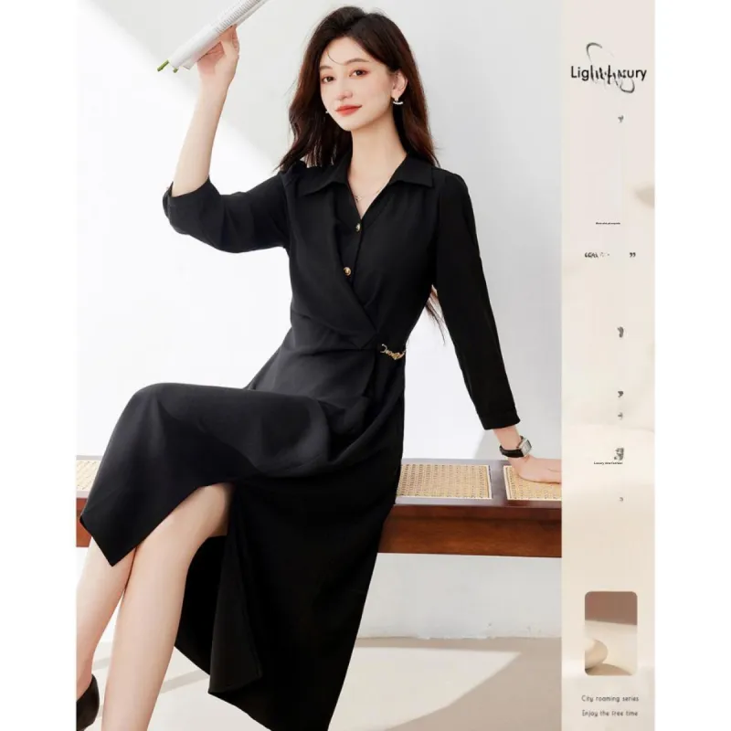 Like The Age Of Water Fall Long Sleeved Dresses Loose Fit Women's Black-1