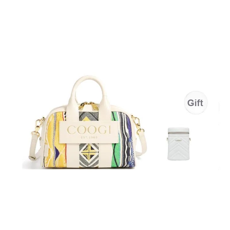 COOGI Synthetic Leather, Split Cow Leather Shoulder Bag, Crossbody Bag, Handbag Regular Women's Ecru/Pink-0