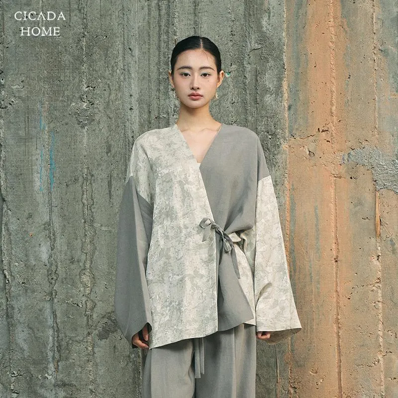 CICADAHOME Pajama Set Women's Shi Yu Diagonal Placket Lace Up Women's Matching Set-3