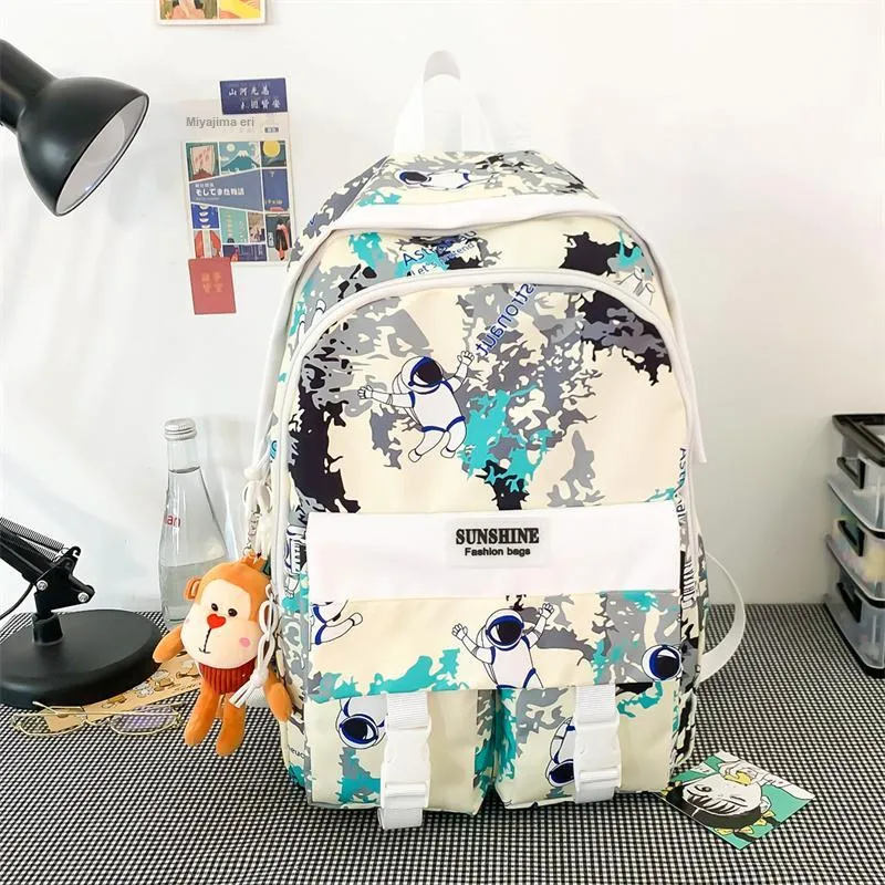 URBAN FOREST Nylon Backpack Unisex Black/Pink/Green-8