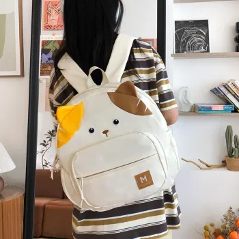 HACIN Nylon Backpack Regular Unisex White/Black/Yellow