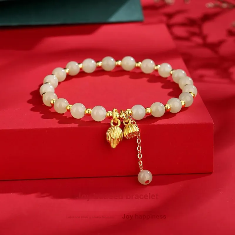 Zhou Jifeng Natural Hetian Jade Bracelet Pale Greenish White Jade Women's-1