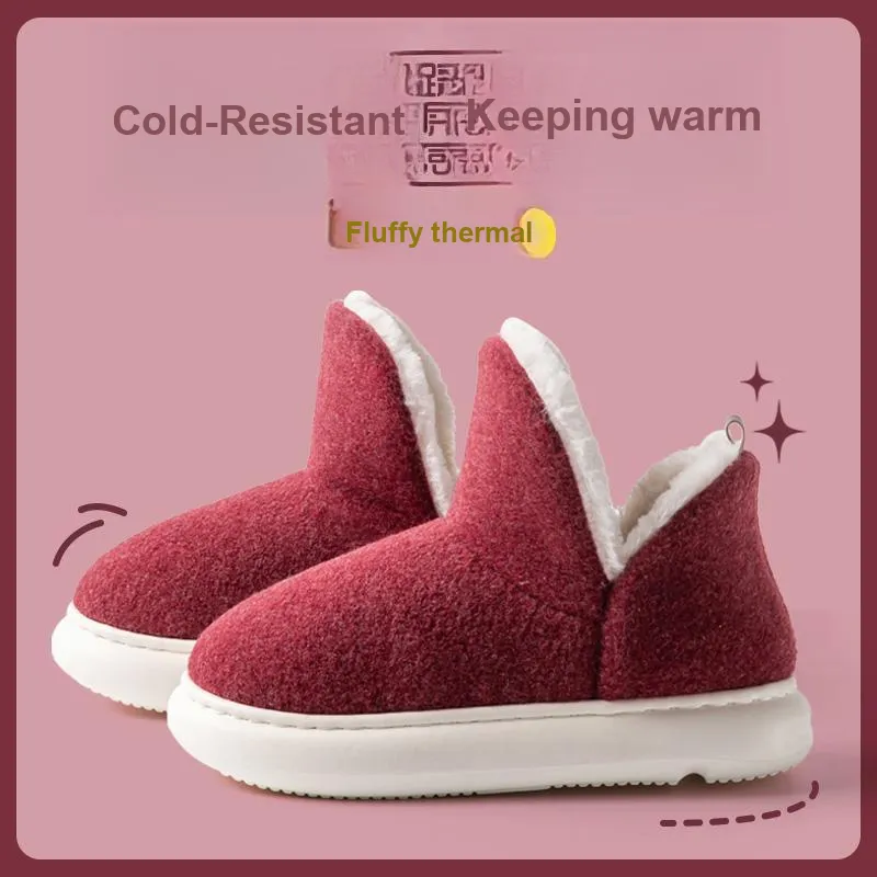 Foot Recreation Winter Thickened And Fleece Lined Plush Warm Slip Resistant Home High Cushion Cotton Slippers Unisex-6
