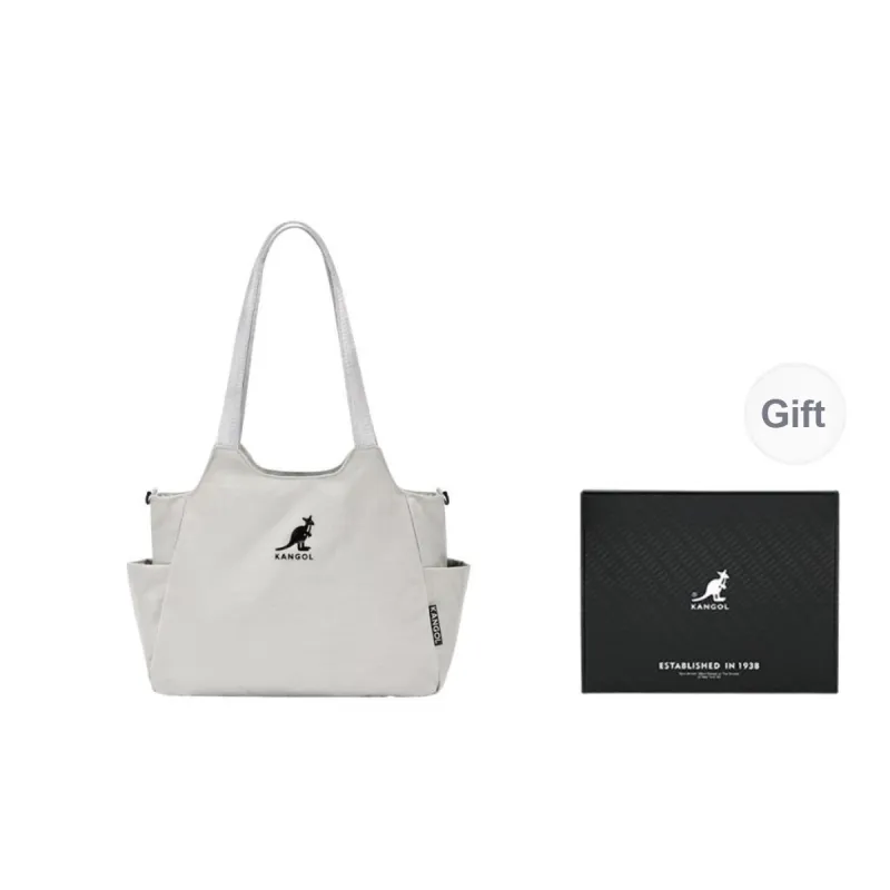KANGOL Nylon Tote Bag, Shoulder Bag Medium Size Unisex Light Gray/Ivory White/Peach Pink/Black-5
