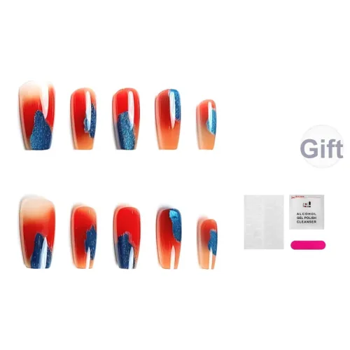 JIABITU Амбер Синий Съемный False Nail Средний LADDER Однотонный Smudge Новый китайский стиль