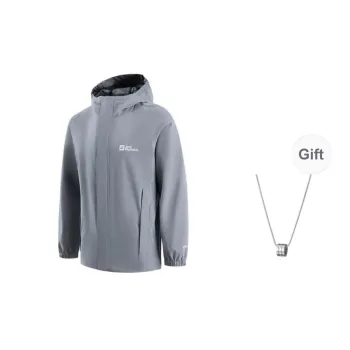 JACK WOLFSKIN City Outdoor Collection Windbreaker Jackets Men Pebble Gray+Accessory