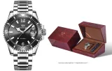 U9605G1 Silver Case with Black Dial, Steel Band [Luxury Red Wood Box+Watch Bands]