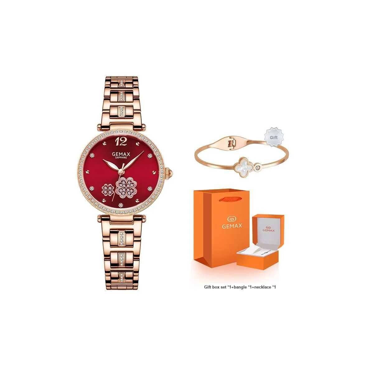 GEMAX Наручные часы кварцевый механизм ремешок из нержавеющей стали женские часы красный циферблат