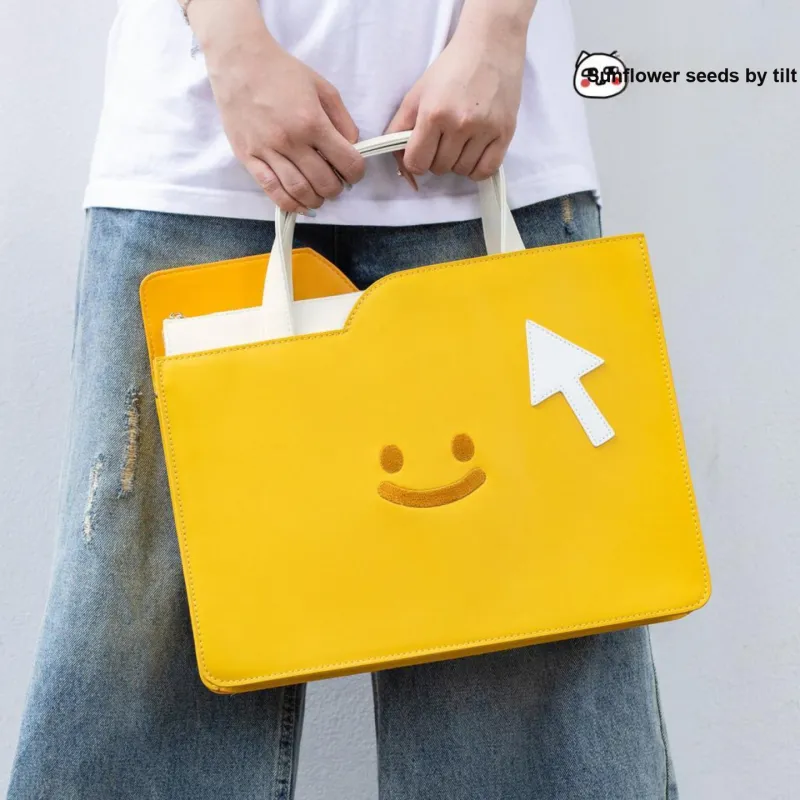 Crooked Melon Production Oxford With PU Leather Crossbody Bag, Shoulder Bag Unisex Yellow White-6