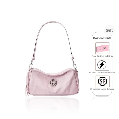 CASSILE Top Grain Cow Leather Shoulder Bag Medium Size Women's Cherry Blossom Pink