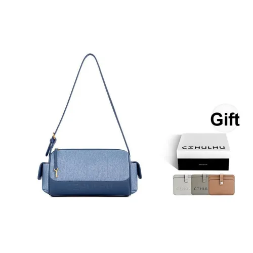 Cthulhu Cow Leather Denim Pen Holder Bag Vintage Elegant Commute Bag, Shoulder Bag Medium Size Women's Blue