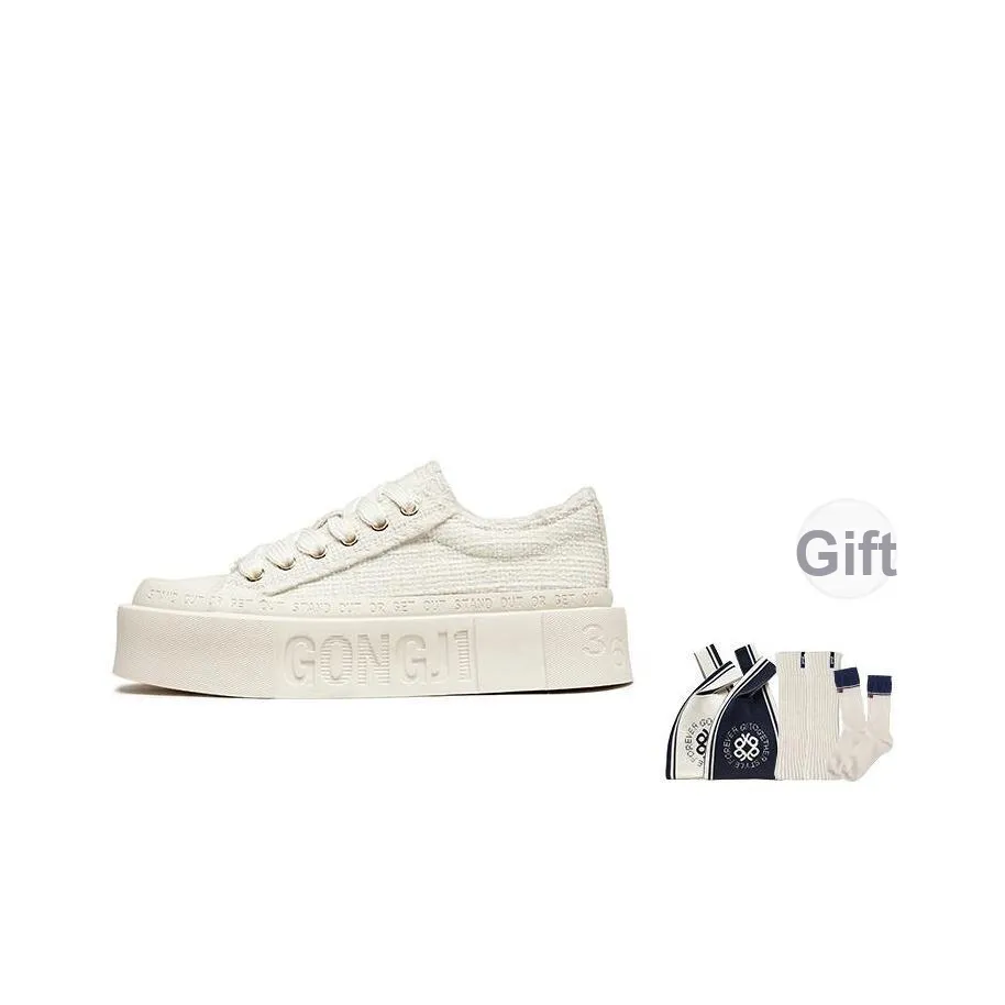 GONGJI Square Inches Height Increasing, Lightweight, Breathable, Slip Resistant Low Top Canvas Shoes Women's White