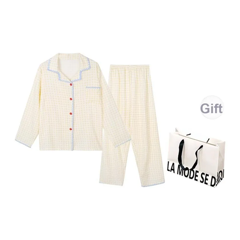 MEIJIAO Желтая клетка Одежда Sets [Письмо Сумка для покупок] Женские Пижамные комплекты