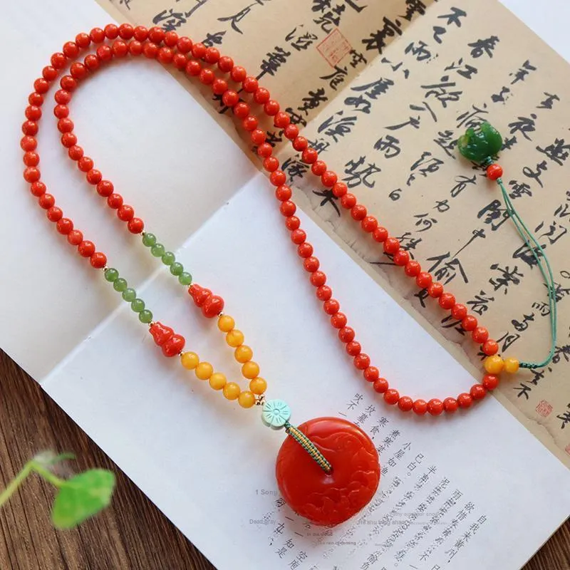 Xifeng Building Southern Red Agate Necklaces Unisex-3
