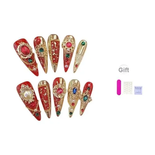 XIBI [Нет сожаления за тоску] Ручная работа Премиум Свадебная Коллекция Ногтей PIECES Миндаль Красный Jump Цвет