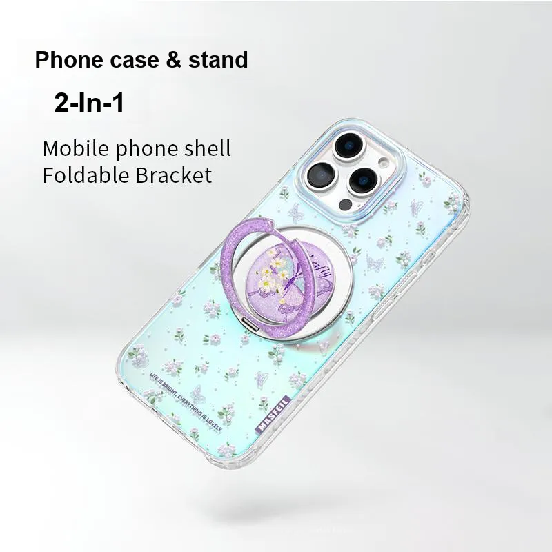 Marsfield Acrylic Material Iridescent Shell Floral Butterfly Phone Cases Compatibility Apple 16/15/14/13 Pro/Pro Max-3