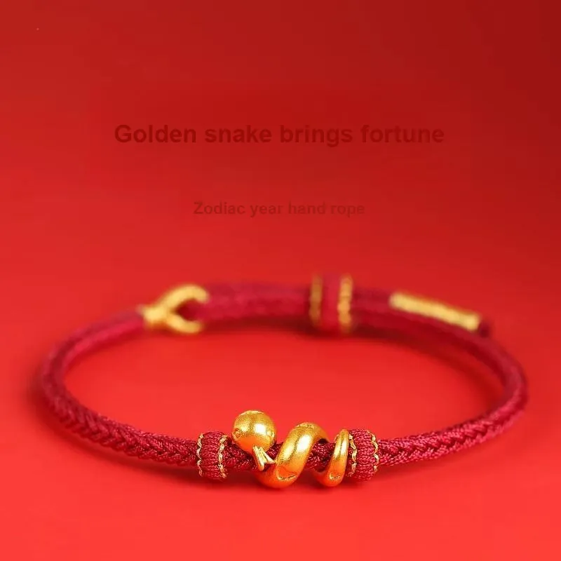 YINI Zodiac Year Coiled Snake Red String 999 Fine Silver Bracelets Unisex-1