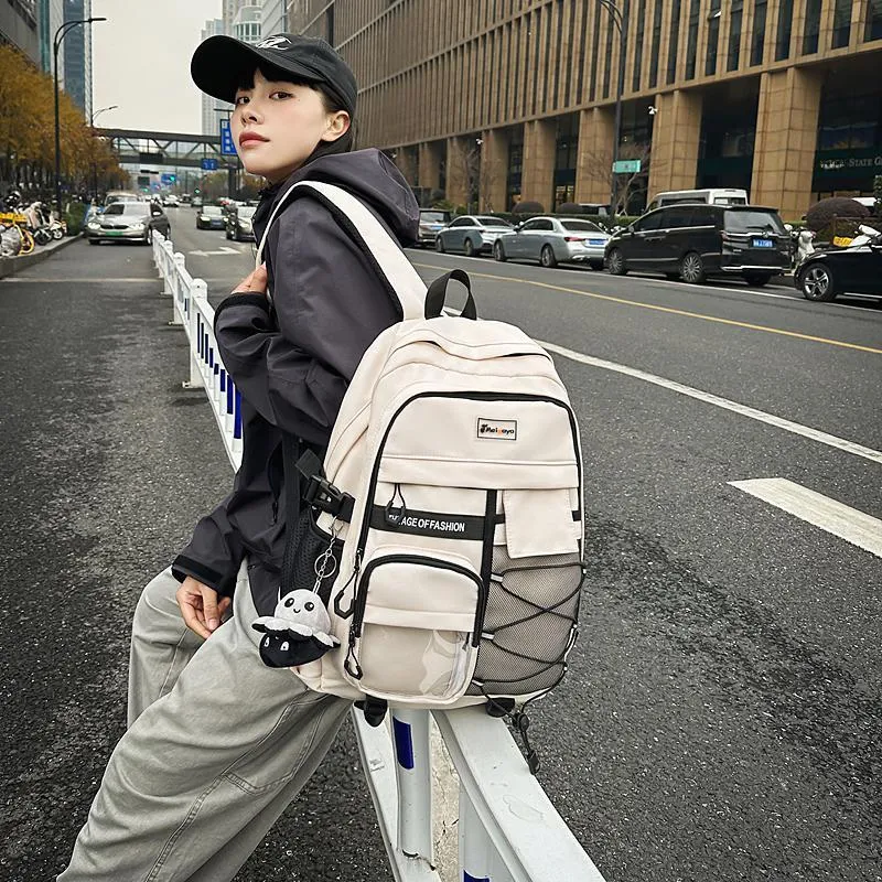Yalu Nylon Backpack Unisex White/Black/Navy Blue/Beige-6