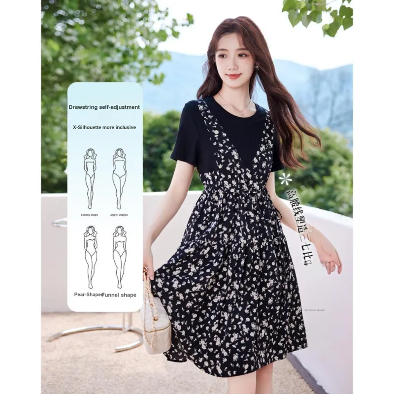 Like The Age Of Water Summer Short Sleeved Dress Women's Black-4