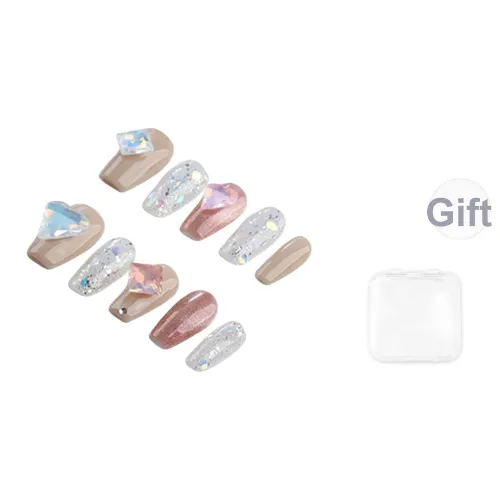Song Biography Минималистский стиль Премиум Сердце Ледяная прозрачность Ромб Magic Mirror Розовый False Nail Короткий LADDER 20mm