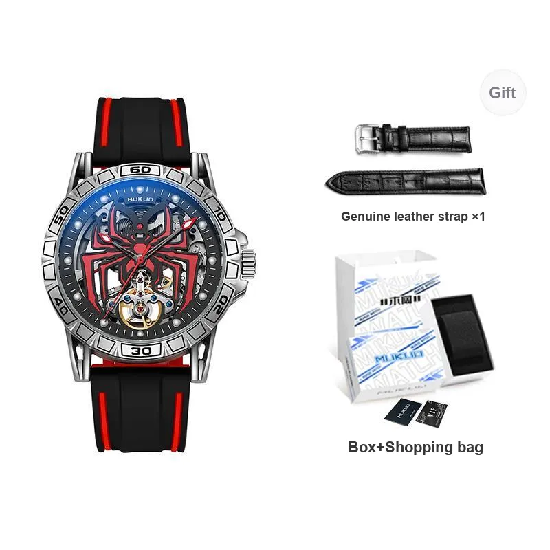 MUKUO Hero Collection Automatic Mechanical Movement Silicone Strap Watch Men's Watches Cut-Out Dial-8