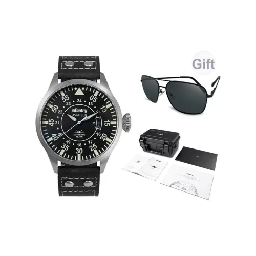 INFANTRY Pilot Collection · Explorer Механическое устройство Натуральная кожа Ремешок Часы Мужские Черный циферблат