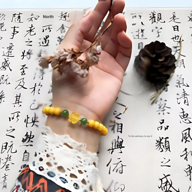 Abby's Wonderland Old Beeswax Hetian Turquoise Amber Jade Bracelets Women's-3