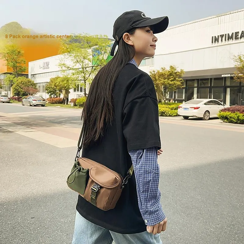 Debecca Nylon Shoulder Bag, Crossbody Bag Unisex Khaki Green/Black-3