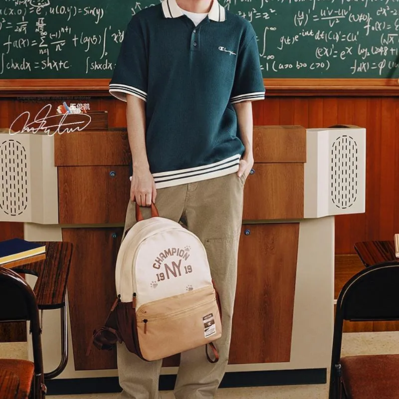 Champion Fabric Backpack Regular Unisex Milk White & Taupe & Walnut-4