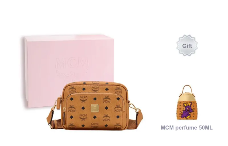 MCM Aren Small Canvas Crossbody Bag Cognac-5