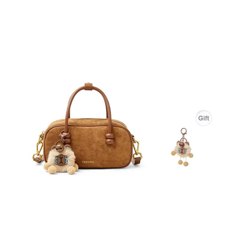Teenmix Cow Leather Handbag, Crossbody Bag, Shoulder Bag, Bowling Bag Trumpets Women's Coffee/Caramel/Dark Blue-6