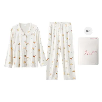 Red Beans At Home Pajama Set Women's Shopping Bag Ecru