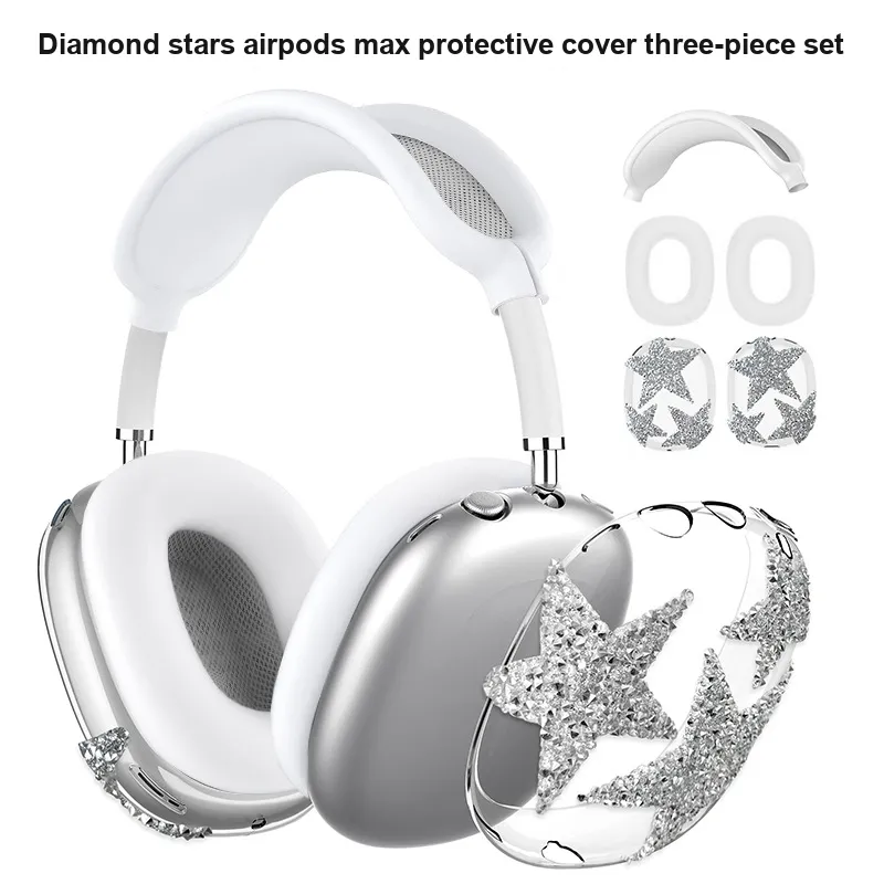 IXN Compatibility AirPodsma Silicone Sparkling Diamond Stars Transparent Headphone Protective Cover-1