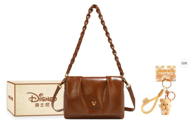 Disney PU Pleated Small Square Bag Regular Women's Black/Coffee/Burgundy-98