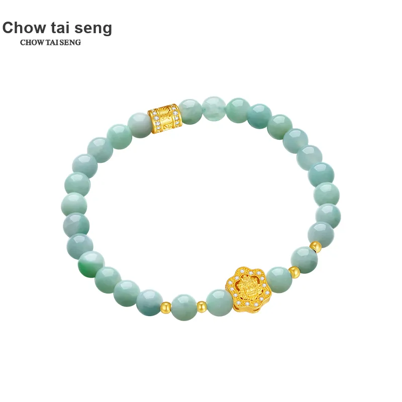 CHOW TAI SENG Bean Type Jadeite Bracelet, Chinoiserie Style, Shining Yet Unobtrusive Unisex-4