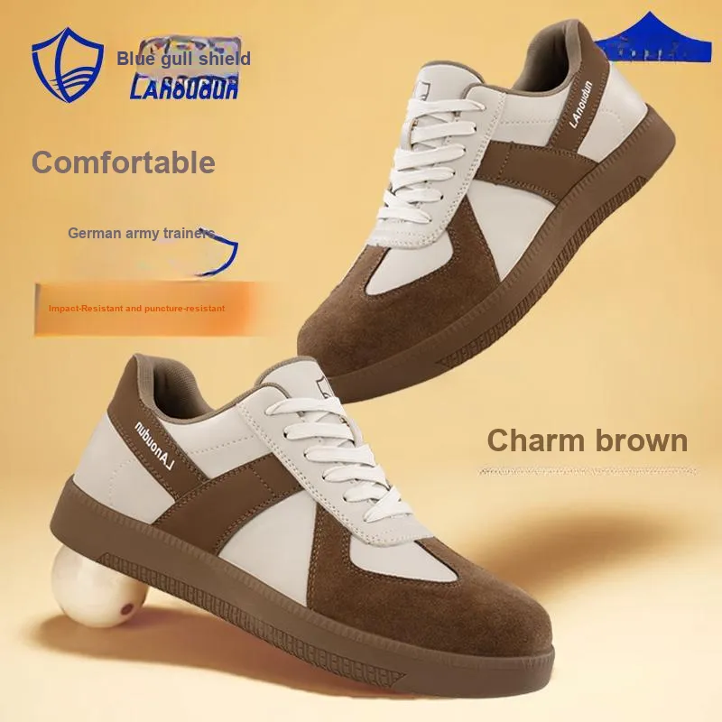 Blue Gull Shield Labor Shoes Trendy Brands Impact Resistant Low Top Outdoor Shoes Unisex White Brown-12