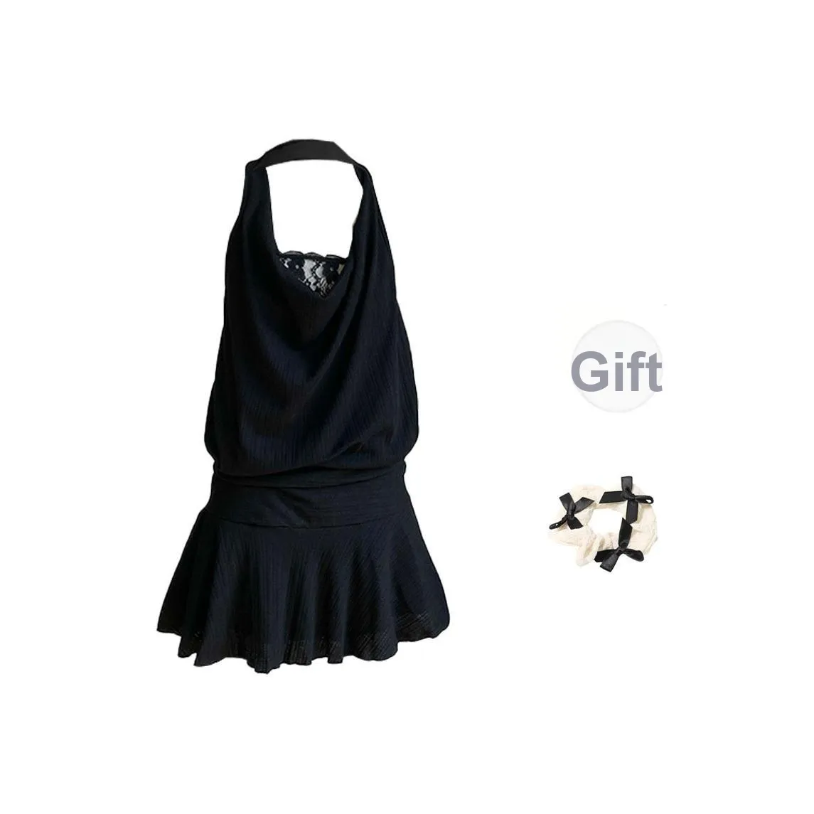 CPAURA Slip Dresses Women's Black+Bowknot Hair Tie Comes With