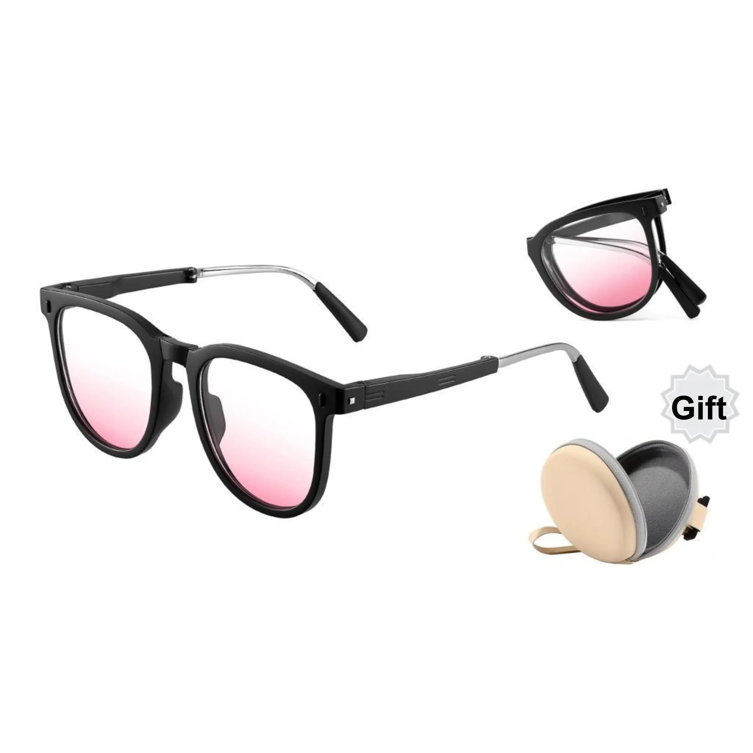 ENFANTIN Sunglasses Women's Foldable Black Frame Gradient Blush Lens