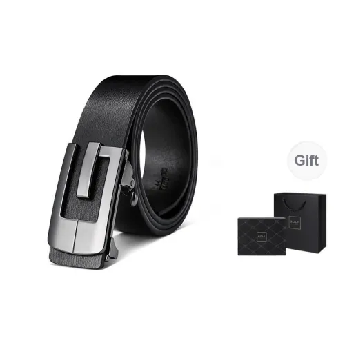 GOLF Cow Split Leather Automatic Buckle Belt Men's Black Gunmetal Color 35mm