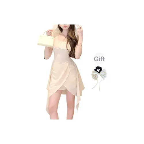 TUSHIFEI Без рукавов Платье Женское Абрикос + Резинка для волос в комплекте с подарками