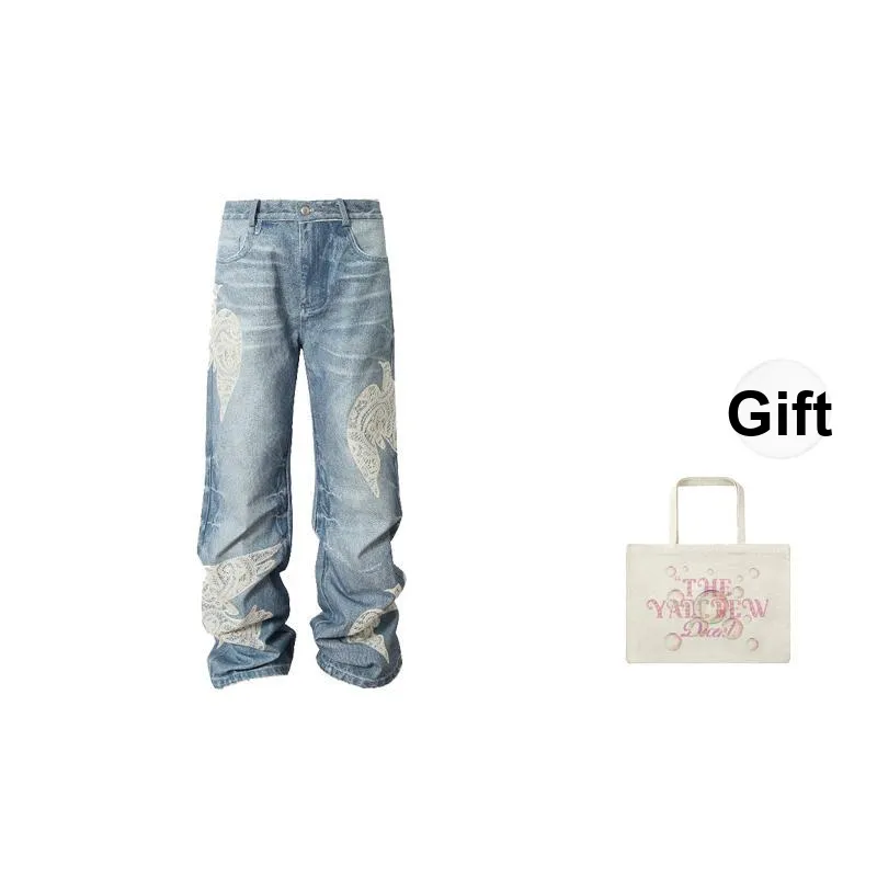 YADcrew Jeans Unisex Free Custom Badge Set Blue